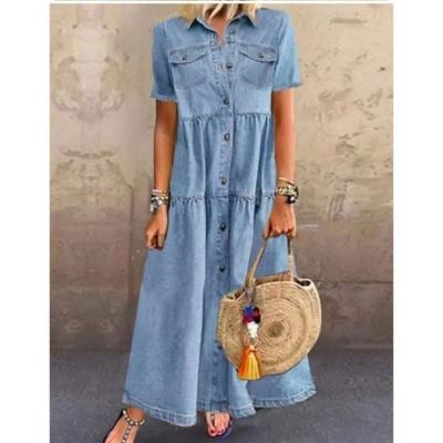 China FORLADIES Latest Design Anti-Static Denim Pockets Button Casual Dresses Elegant Women Dresses 2021 Women Multi for sale