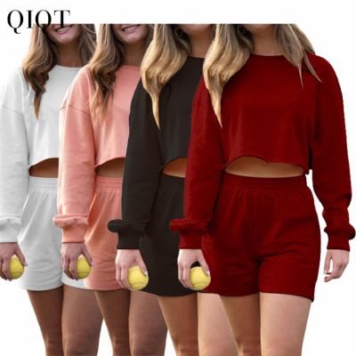 China Spring 2022 Women Sweatsuit Set Breathable Long Sleeve Solid Color New Arrival Women Shorts 2 Piece Set Breathable Tracksuit Set for sale