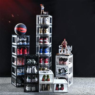 China Custom Viable Logo Stackable Portable Plastic Clear Shoebox Case Sneaker Shoe Box for sale