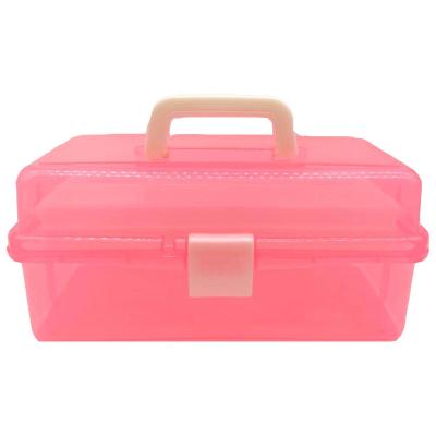 China Sustainable Pink three layer nail plastic storage kit large capacity art painting brush storage container for sale