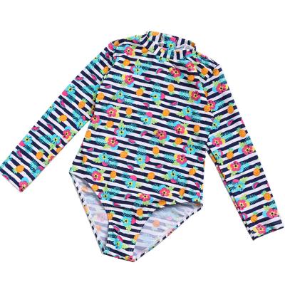 China Striped Floral Print Sun Breathable Nice Quality Long Sleeve Make One Piece Swimwear Girls Wear Resistant Bathing Children Surfing for sale