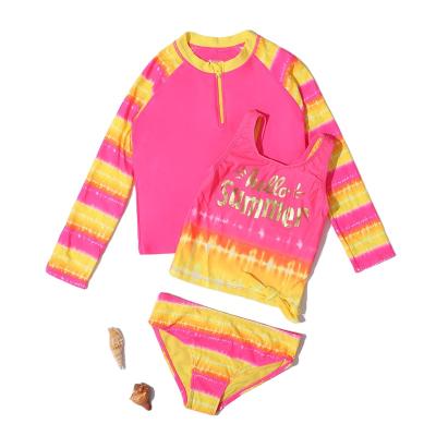 China 2022 Newest Breathable Colorful Stripe Matching 3 Piece Swimwear Set Letter Print Vest Briefs Kids Girls Swimwear for sale