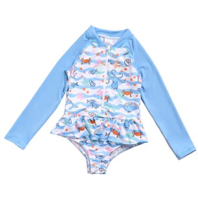 China Breathable Baby Zippered Long Sleeve Ruffles Swimsuit Girl Swimwear Toddler Swimwear One Piece Kid for sale