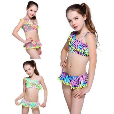 China Kid Two-Piece Fringe Swimwear Bikini Girl Scallop Swimwear Breathable Foil Print Kids Swimwear Set for sale