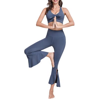 China Breathable Stretching Waist Butt High Lift Split Flare Leggings Yoga Fitness Elastic Compression Dance Pants for sale