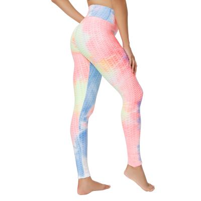 China Breathable Jacquard Tie Dyed Bubble Yoga Fitness Pants Contrast Butt Splice Enhancing Sports Leggings for sale