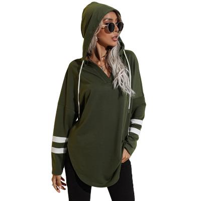 China Factory Custom QUICK DRY Striped Sleeve Casual Women Slim V Neck Drawstring Hoodie for sale