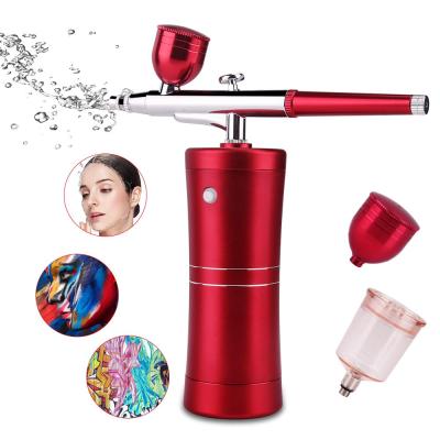 China Aluminum Alloy Spray Airbrush Set Oxygen Airbrush Rechargeable Spray Pen Kit with Adjustable Button for Makeup for sale