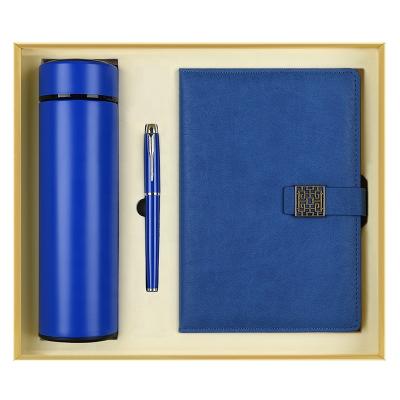 China Agriculture hot 3 in 1 diary gift set with vacuum water bottle and pen gift set A5 custom logo notebook luxury led diary gift set for sale