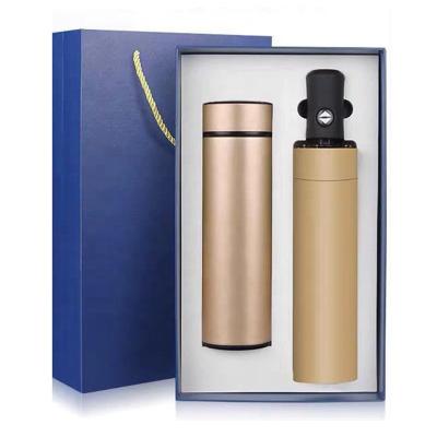 China Gift Automatic Business Christmas Umbrella Corporate Gift Set With Auto Umbrella Custom Logo Wedding Gift Set With Led Thermos Water Bottle for sale