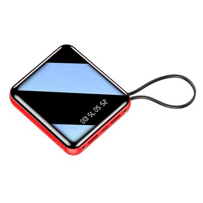 China Acrylic Mirror + 2 Led Flashlights + Cable Built In Dual Input Mini Square Shape 3 Cable Built In Type C Port Power Bank 10000mah With Led Flash Light for sale