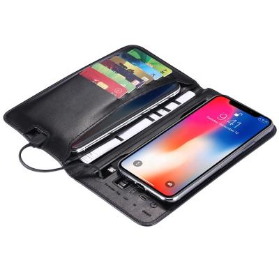 China Rubber oild touch+led instant light top selling 6000mah multi-function wireless luxury leather wallet power bank portable charger 6000mah for sale