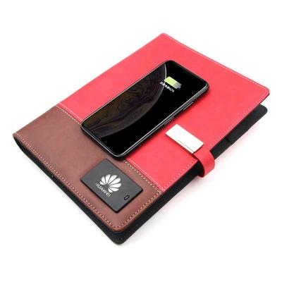 China Notebook + powerbank luxury leather led logo 6000mah 8000mah light charge business notebook wireless powerbank with usb stick for sale