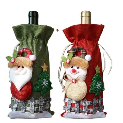 China Fashionable Cartoon Drawstring Champagne Wine Bottle Holder Cover for Christmas Decoration for sale