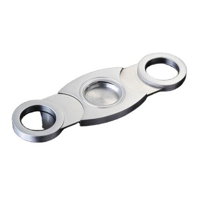 China Stainless Steel Back Cover Cigar Scissor Finger Straight Tip Cigar O Shape Double Blade Cigar Cutter for sale