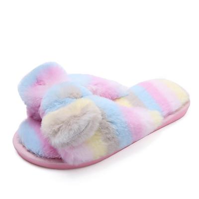 China Wholesale Custom Plush Logo Fashion Trend Logo Women's Fluffy Comfortable Comfortable Faux Fur Slippers Slippers for sale