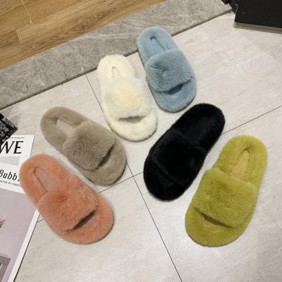 China Fashion Light Fluffy Plush Fur Slippers Women Fur Slippers Lightweight Comfortable Soft Unique Flat Girls Custom Made for sale