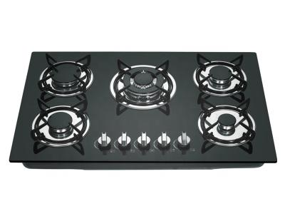 China Hotel 7mm Glass Top 5 Burner Built In Gas Stove for sale