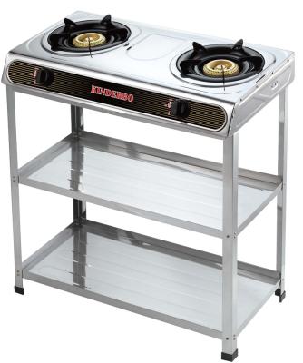 China Luxury Double Burner Stainless Steel Gas Cooker With Shelf for sale