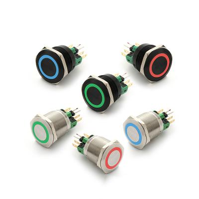 China ELEWIND 22mm latched push button switch, RGB led push button switch, tri led push button switch PM221F-11ZE/RGB/12V/A for sale