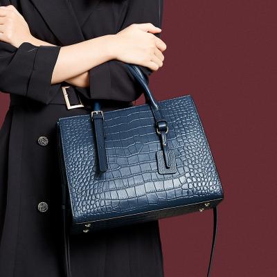 China China Retro Fashion Women Alligator Handbags Genuine Leather Wholesale Genuine Leather Women's Bags Girl Zipper and Square Latch Handbag for sale