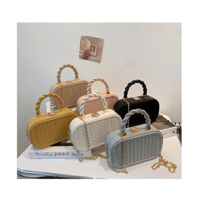 China Fashion Solid Color Rope Handle Mini Chain Bags Woman Bags Shoulder Bag Box Purse Handbag for sale