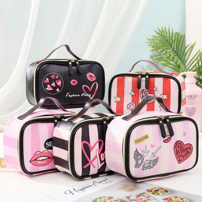 China Portable Leather Portable Women Travel Makeup Organizer Zipper Cosmetic Makeup Cases Cosmetic Bags Handbags for sale