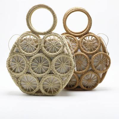 China Fashion Summer Women's Straw Handbag Round Handmade Straw Woven Bag Around Straw Bag Wholesale for sale