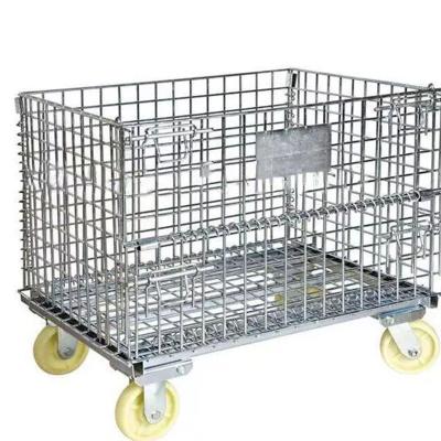 China Customized Heavy Duty Collapsible Welded Stackable Collapsible Collapsible Wire Mesh Container High Capacity With Casters for sale