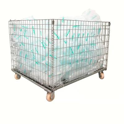 China Collapsible collapsible wire mesh container with storage castersmetal cages with wheels collapsible wire mesh container with casters for sale