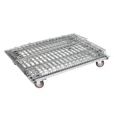 China Collapsible Collapsible Welded Stackable Metal Storage Cages With Wheels Collapsible Wire Mesh Container With Casters for sale