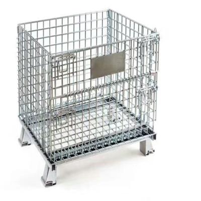 China Customized Heavy Duty Folding Warehouse Mesh Box Wire Cage Metal Trash Can Steel Storage Container for sale