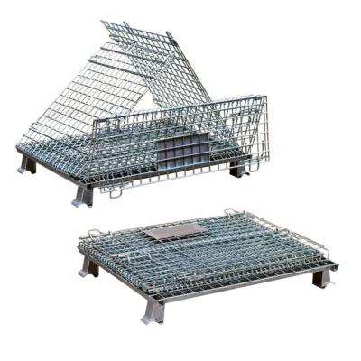 China Stackable Wire Folding Mesh Pallet Cage Foldable Steel Mesh Box Pallet Heavy Duty Industrial Metal for sale