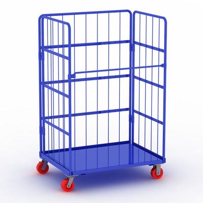 China Folding Popular Customized Laundry Roll Cage Roll Cage 3 Sided Roll Container For Logistics for sale