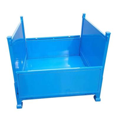 China Large Large Size Pallet Containers Foldable Stackable Mobile Industrial Steel Pallet Container Folding Steel Pallet Box For Warehouse for sale