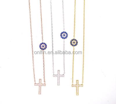 China Fashion Hot Products For 2015 Fashion 925 Sterling Silver Evil Eye Cross Necklace Silver Cross Lucky Eyes Necklace for sale