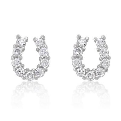 China Sterling Silver Horseshoe Cubic Zirconia silver pave stud earrings for sale