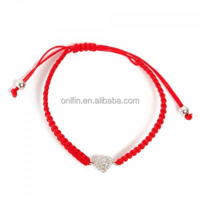 China Silver Hot New Products For 2015 Siver Heart Bracelet Fashion Cubic Silver Handmade Red Rope Unique Jewelry Heart Bracelet for sale