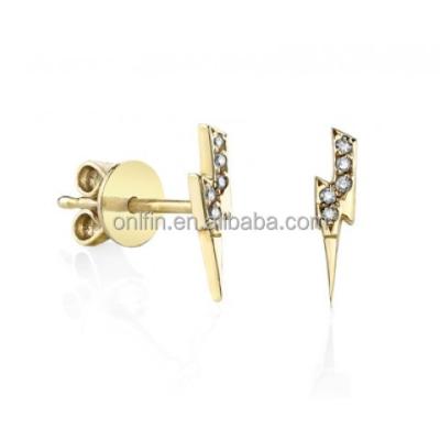 China Silver Yellow-Gold Pave Diamond Lightning Bolt Stud Earrings for sale