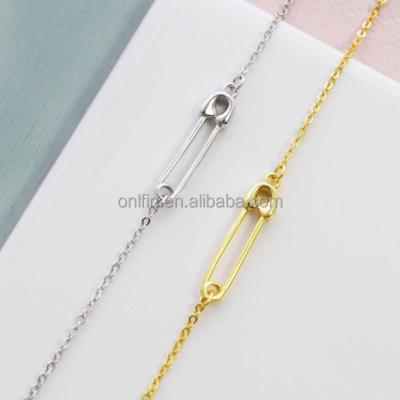 China 925 Silver Plated Safety Pin Charms Safety Pin Necklace Safety Pin Jewelry for sale