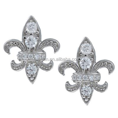 China Fashion Design Newest 925 Sterling Silver Religious Jewelry Sterling Silver Fleur de Lis Earrings Manufacturer for sale