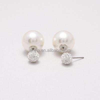 China New Fashion Style 925 Sterling Silver Double Side CZ Pearl Earring for sale