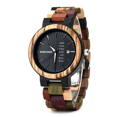 China Amazon Hot Selling Automatic Date 1 Piece Wooden Men's Watch Custom Quartz Multicolor Wooden Movement Band Watch for sale