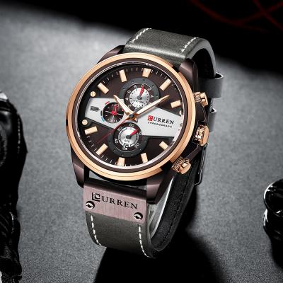 China Latest Date Automatic Curren 8394 Quartz Watch For Mens Chronograph Watches Curren Luminous Leather Men for sale