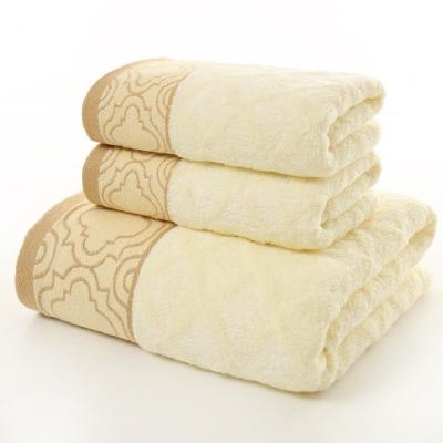 China Hypoallergenic 100% Cotton Jacquard Fabric Customized Color Yuan Dyed Towel Set Super Soft for sale