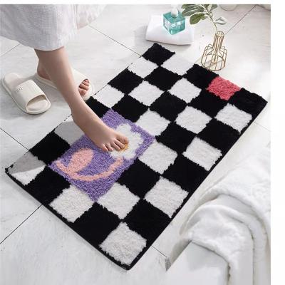 China Bedroom Kitchen Toilet Mat Rug Bedroom Kitchen Toilet Irregular Flocking Non-Slip Absorbent Mat Bathroom Door Rug Checkerboard Plaid Mat Rug for sale