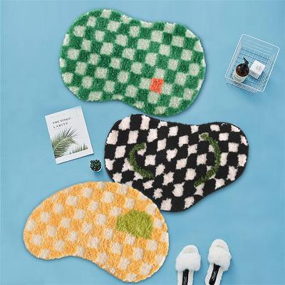 China Bedroom Kitchen Toilet Mat Rug Bedroom Kitchen Toilet Irregular Flocking Non-Slip Absorbent Mat Bathroom Door Rug Checkerboard Plaid Mat Rug for sale