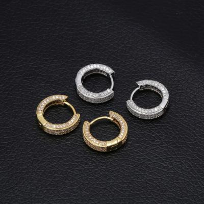 China Other Wholesale Duyizhao Men Fashion 14k Gold 925 Silver Micro Pave Zircon Huggie Circle Bling Charm Earrings Jewelry for sale