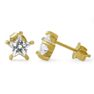 China Environmental Friendly Brass Hip Hop Earrings Tiny Gold Plated Diamond Stud Earring 14k Gold Plated Star Cut CZ To Stud To Spread Back Earrings for sale