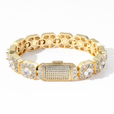 China Custom Hiphop Latest 12mm 14k Gold Hip Hop Iced Out Bracelet for sale